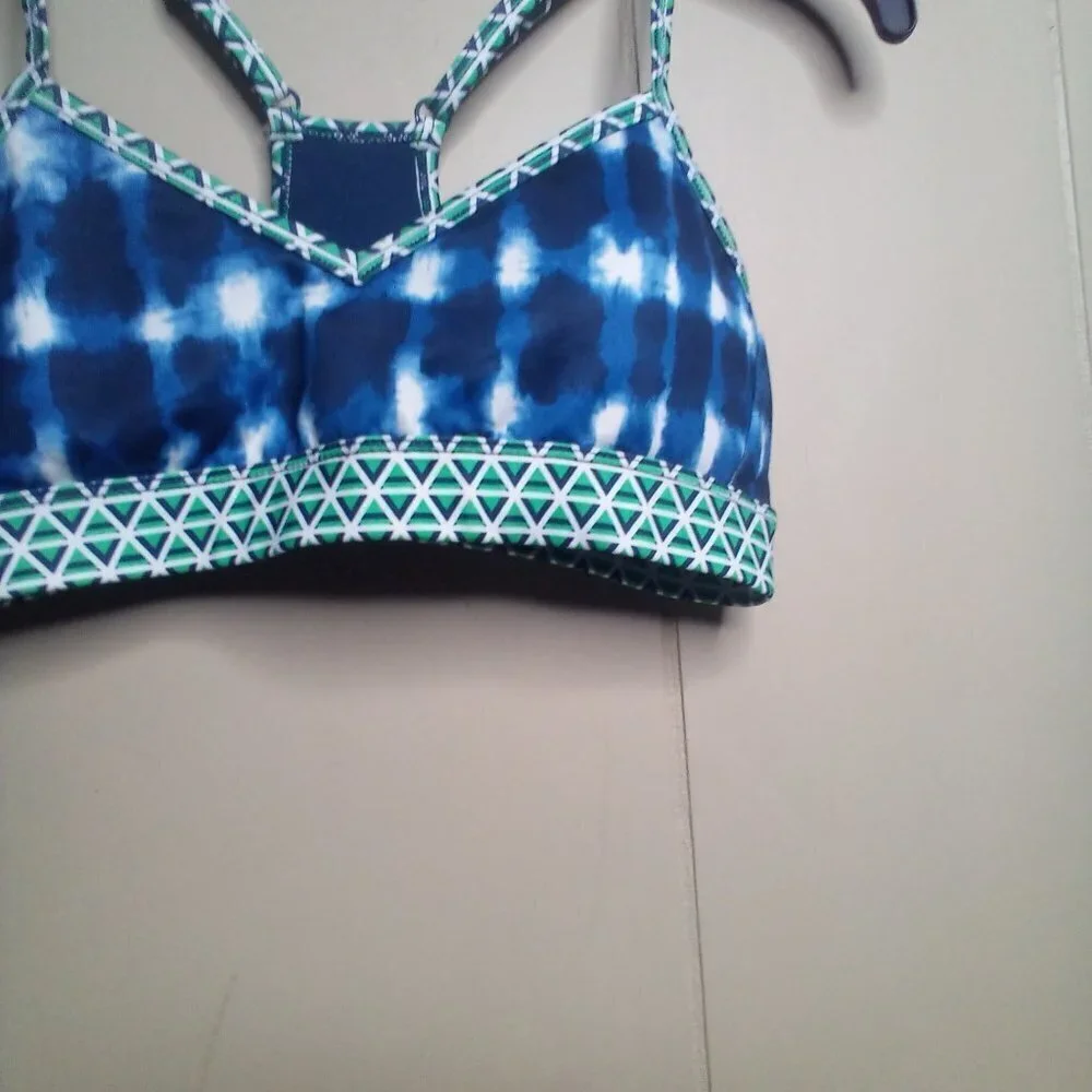 Joy Lab Swim Bikini Top XS Racer Back Blue Green